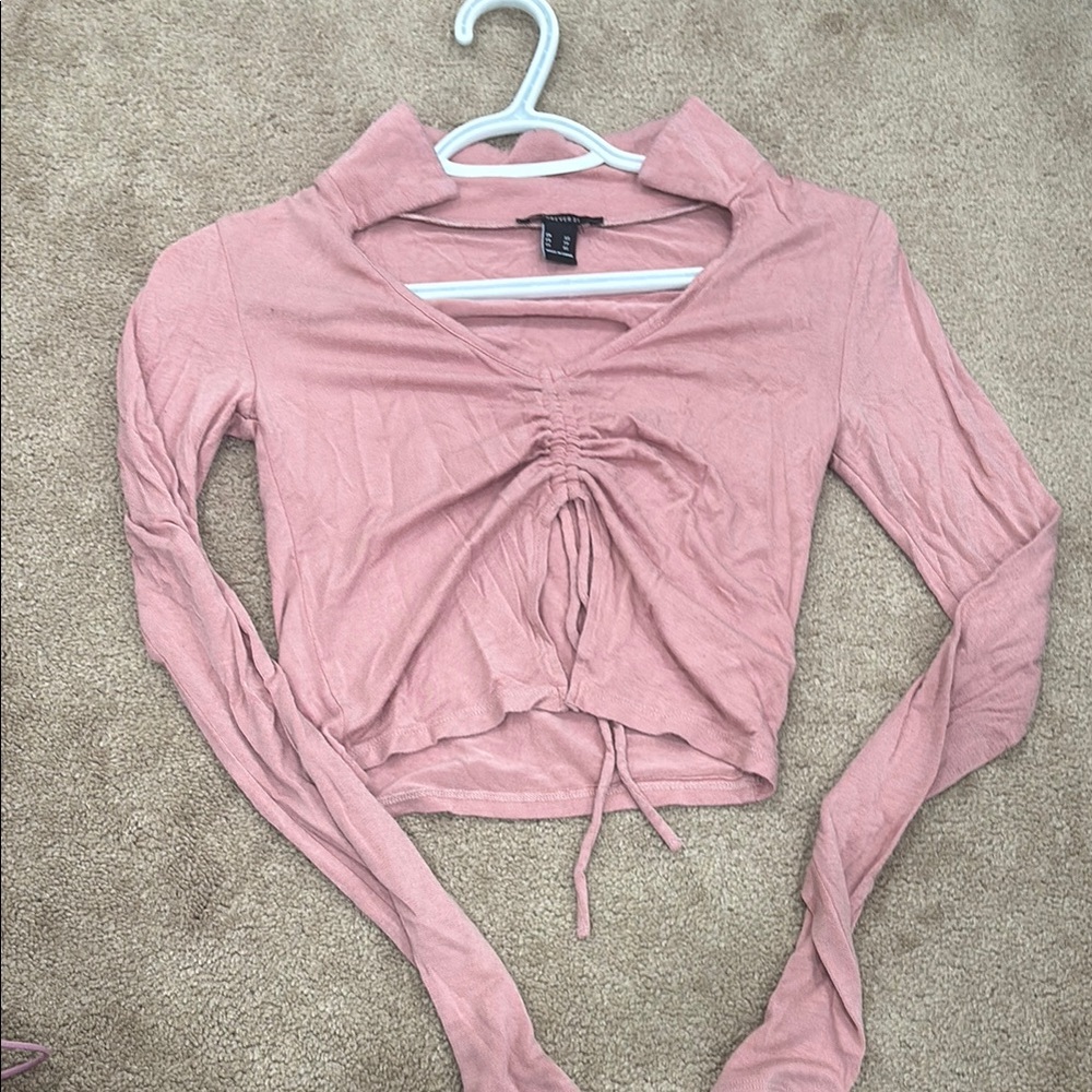 Pink Long Sleeve Ruched Top
